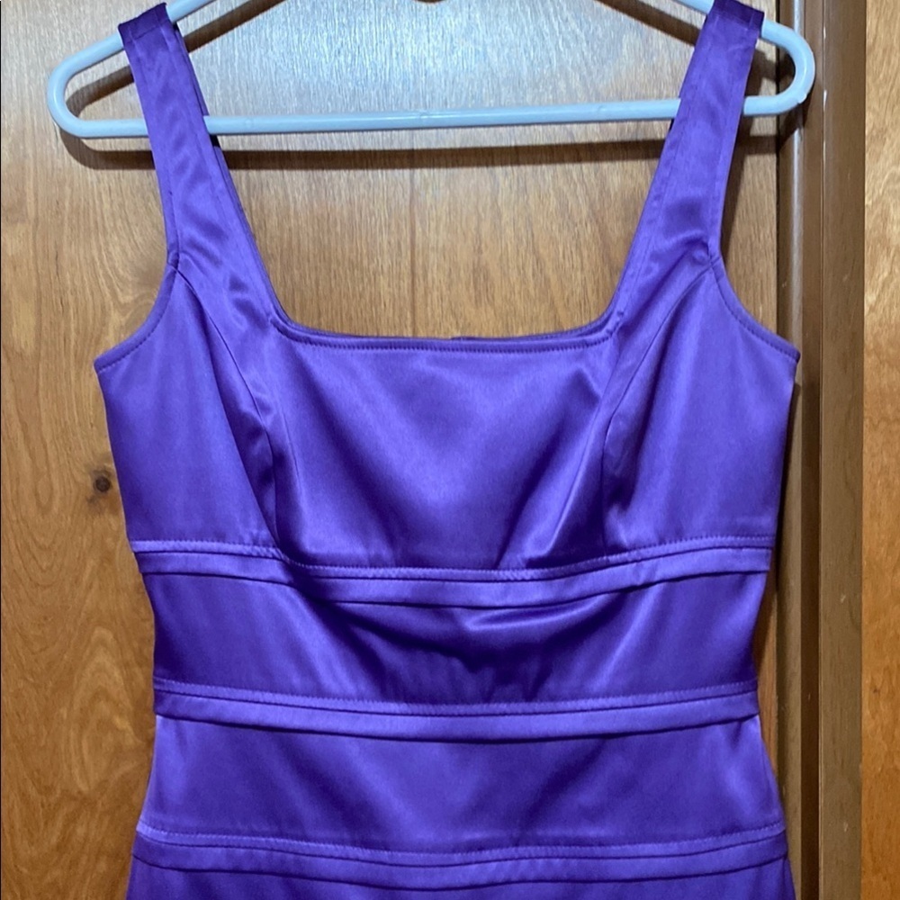 Purple Bodycon Satin Midi Dress with Square Neckline Sexy Bridesmaid Elegant - Picture 4 of 14